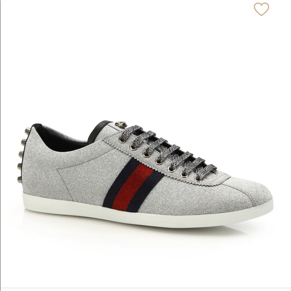 Womens GUCCI Metallic Glitter Web Sneaker w/Studs - Picture 7 of 8